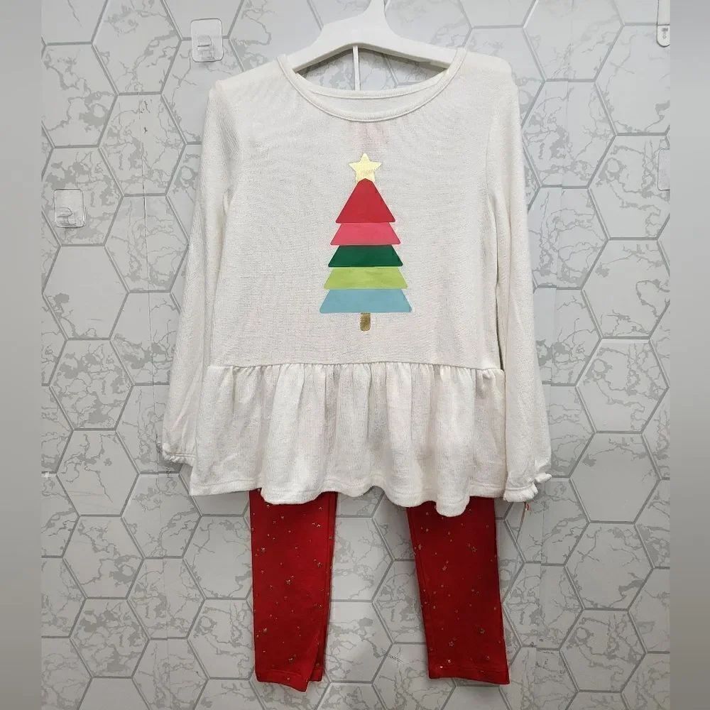 Nwt Toddler Girls' Christmas Tree Long Sleeve Top & Leggings Set - Cat & Jack